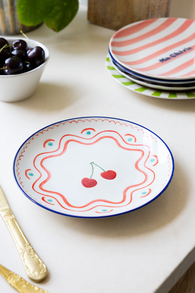 Cherry Print Ceramic Serving Plate