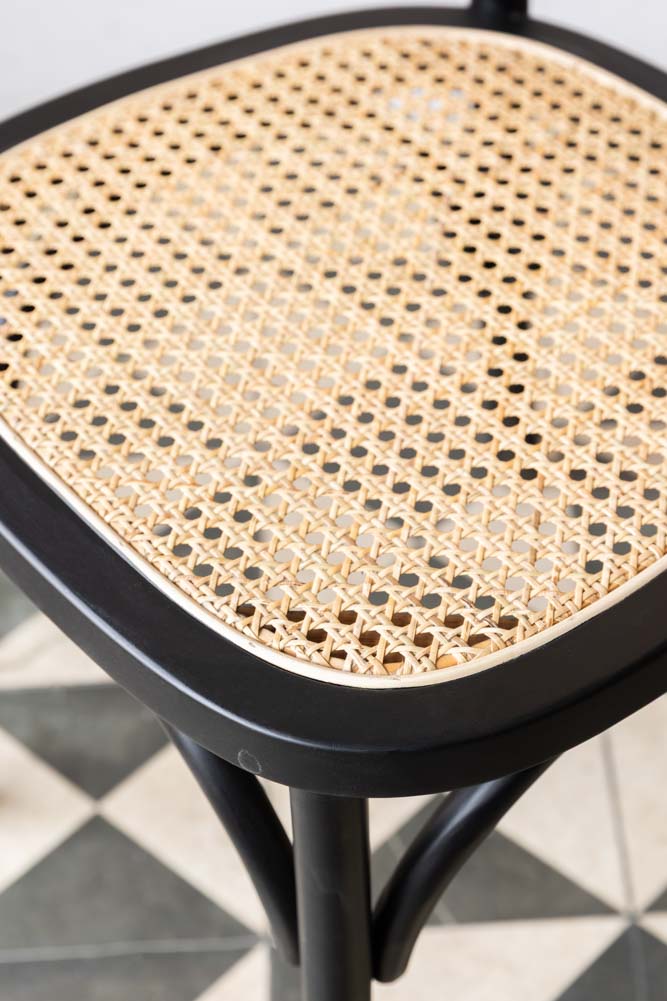 Chez Pitou Black Wood & Woven Cane Dining Chair