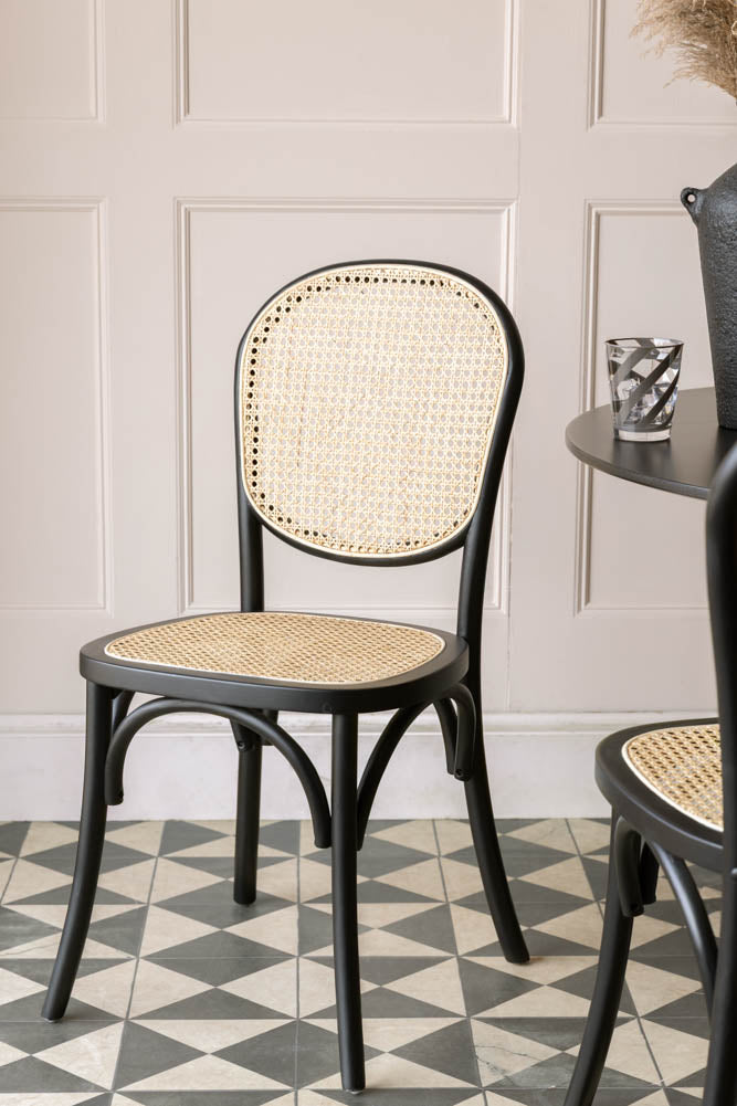 Chez Pitou Black Wood & Woven Cane Dining Chair