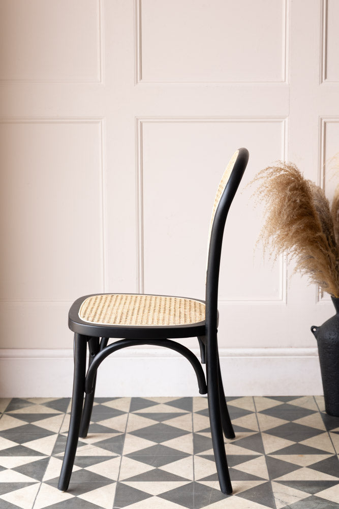 Chez Pitou Black Wood & Woven Cane Dining Chair