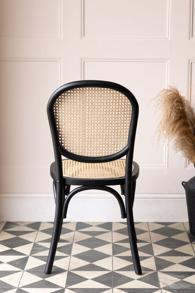 Chez Pitou Black Wood & Woven Cane Dining Chair