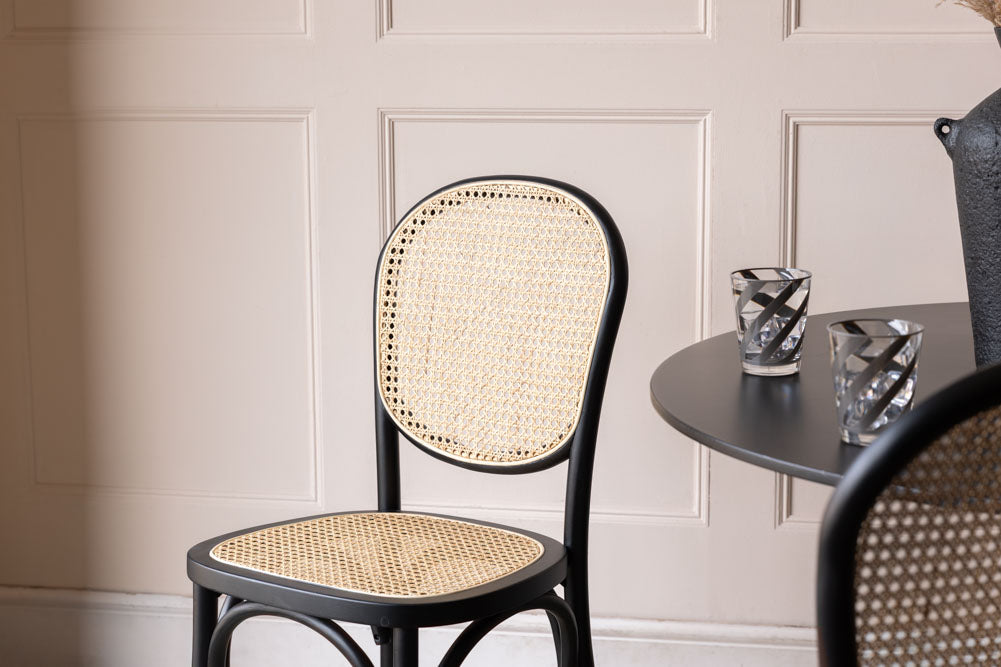 Chez Pitou Black Wood & Woven Cane Dining Chair