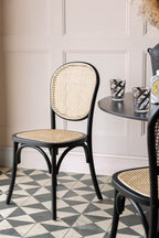 Chez Pitou Black Wood & Woven Cane Dining Chair