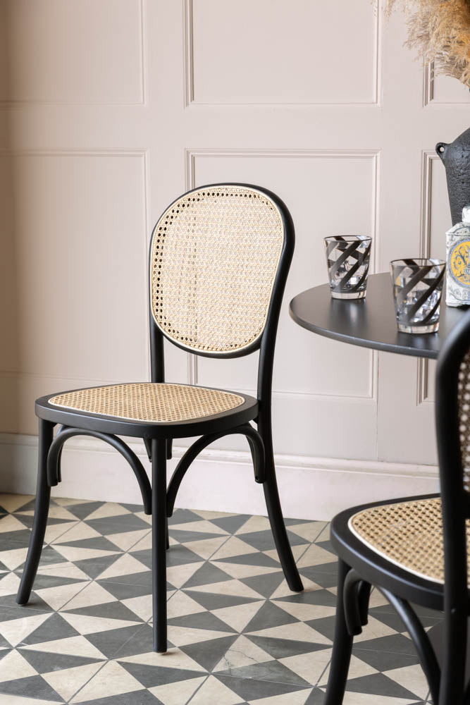 Chez Pitou Black Wood & Woven Cane Dining Chair