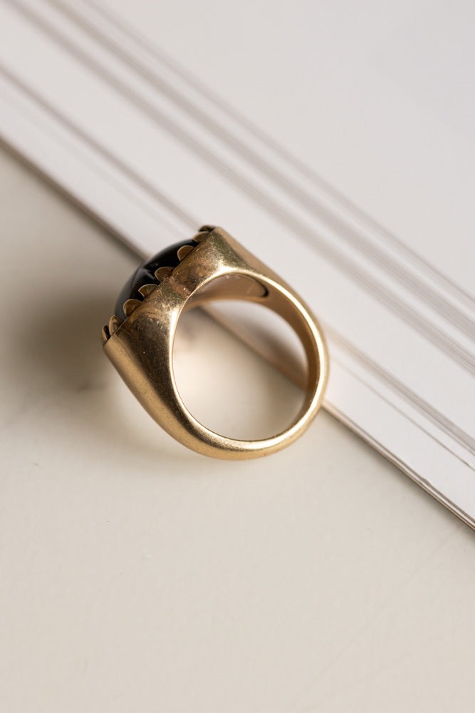 Chunky Gold & Black Heart Ring - Available In Two Sizes