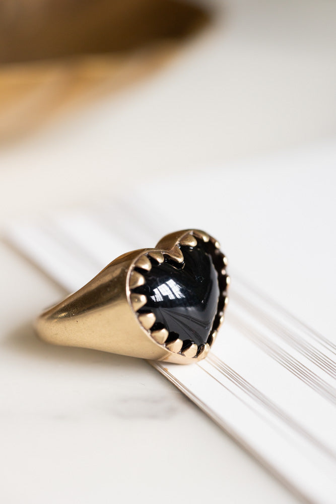 Chunky Gold & Black Heart Ring - Available In Two Sizes
