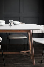 Curved Acacia & Marble Dining Table
