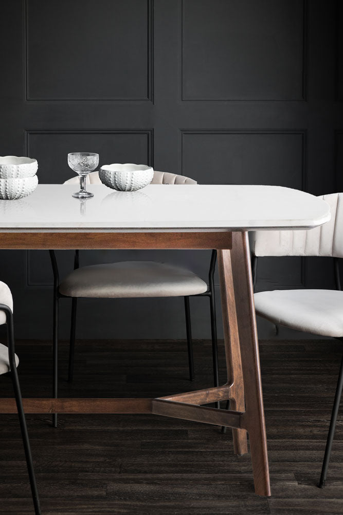 Curved Acacia & Marble Dining Table