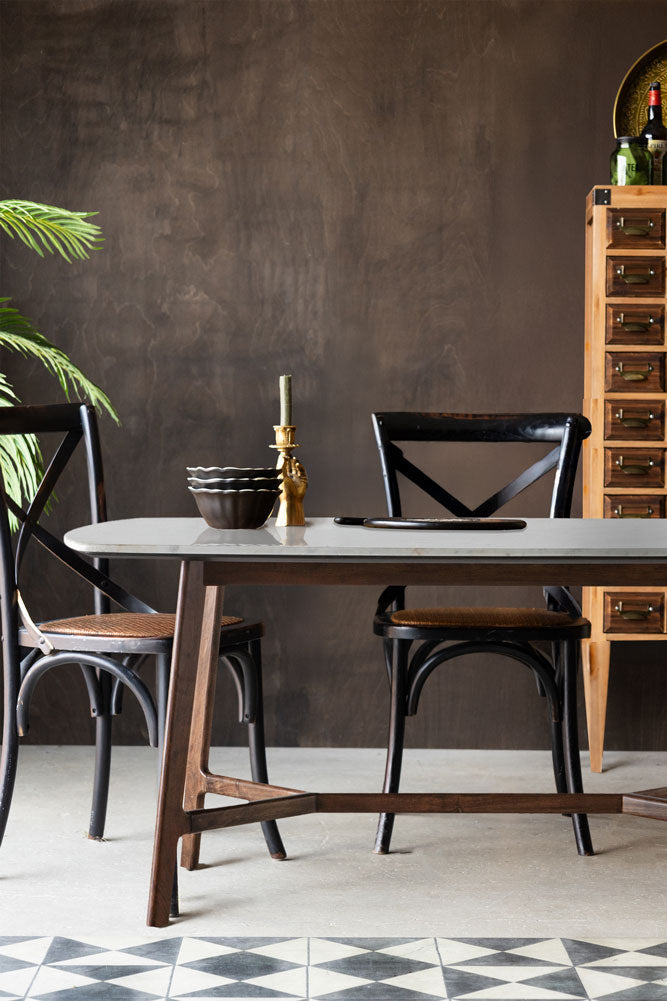 Curved Acacia & Marble Dining Table