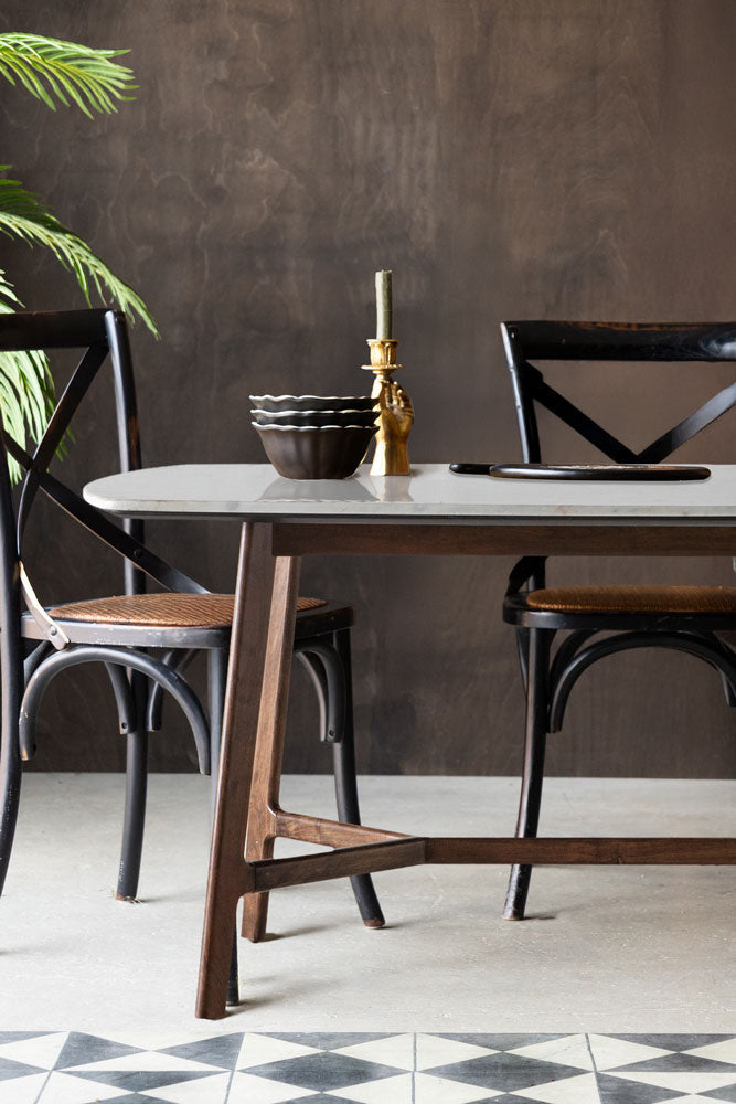 Curved Acacia & Marble Dining Table