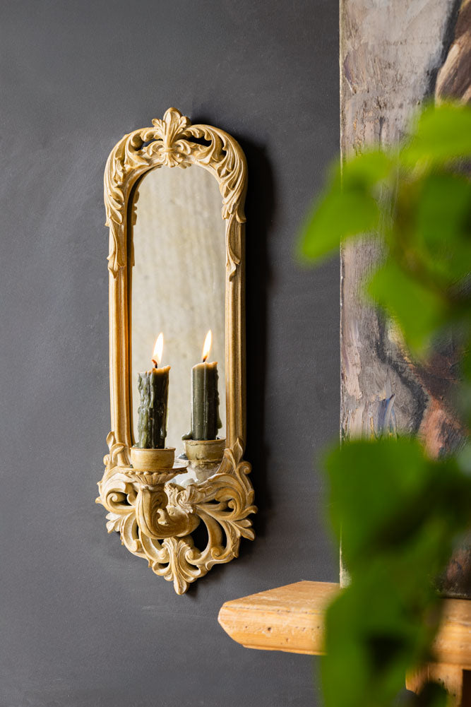 Filigree Framed & Mirrored Candle Wall Sconce
