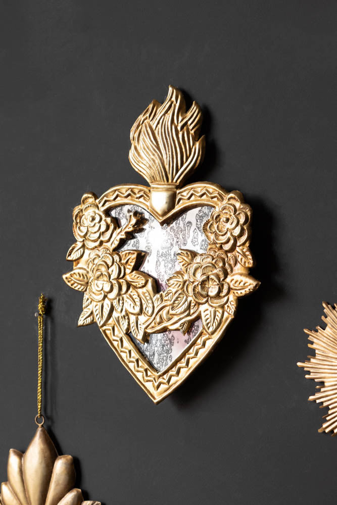 Foxed Floral Mirror Heart Hanging Decoration