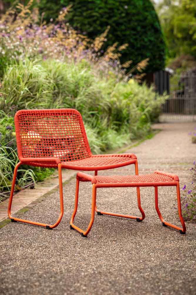 Garden Lounge Chair & Footstool in Bright Orange