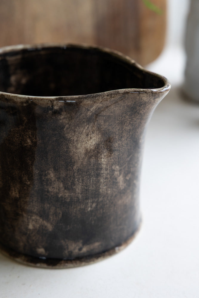 Glazed Mottled Black & Brown Stoneware Jug