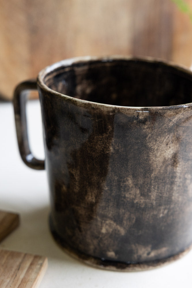 Glazed Mottled Black & Brown Stoneware Jug
