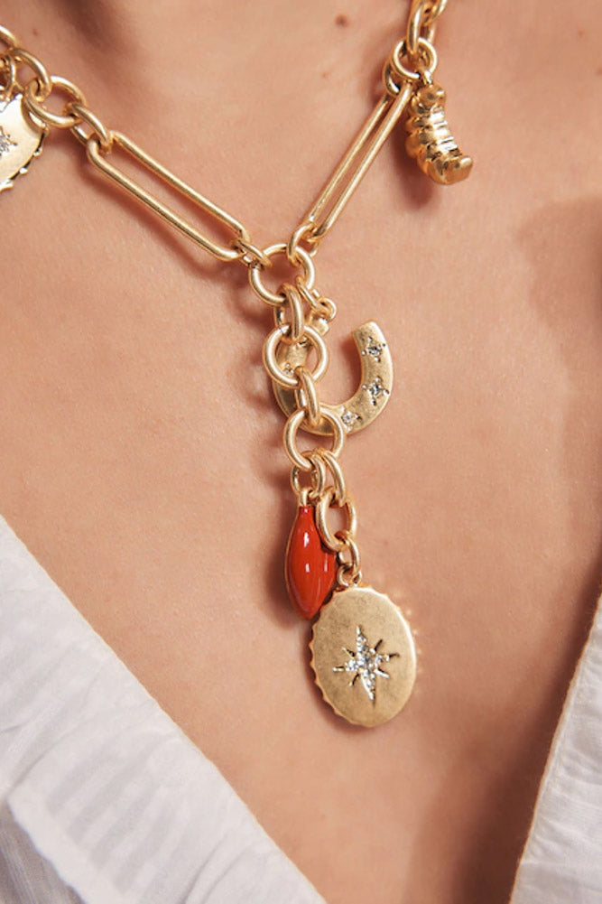 Gold Chunky Chain Charm Necklace