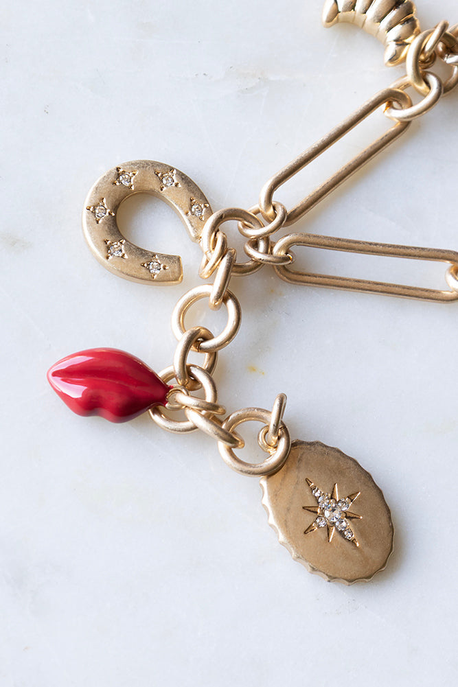Gold Chunky Chain Charm Necklace