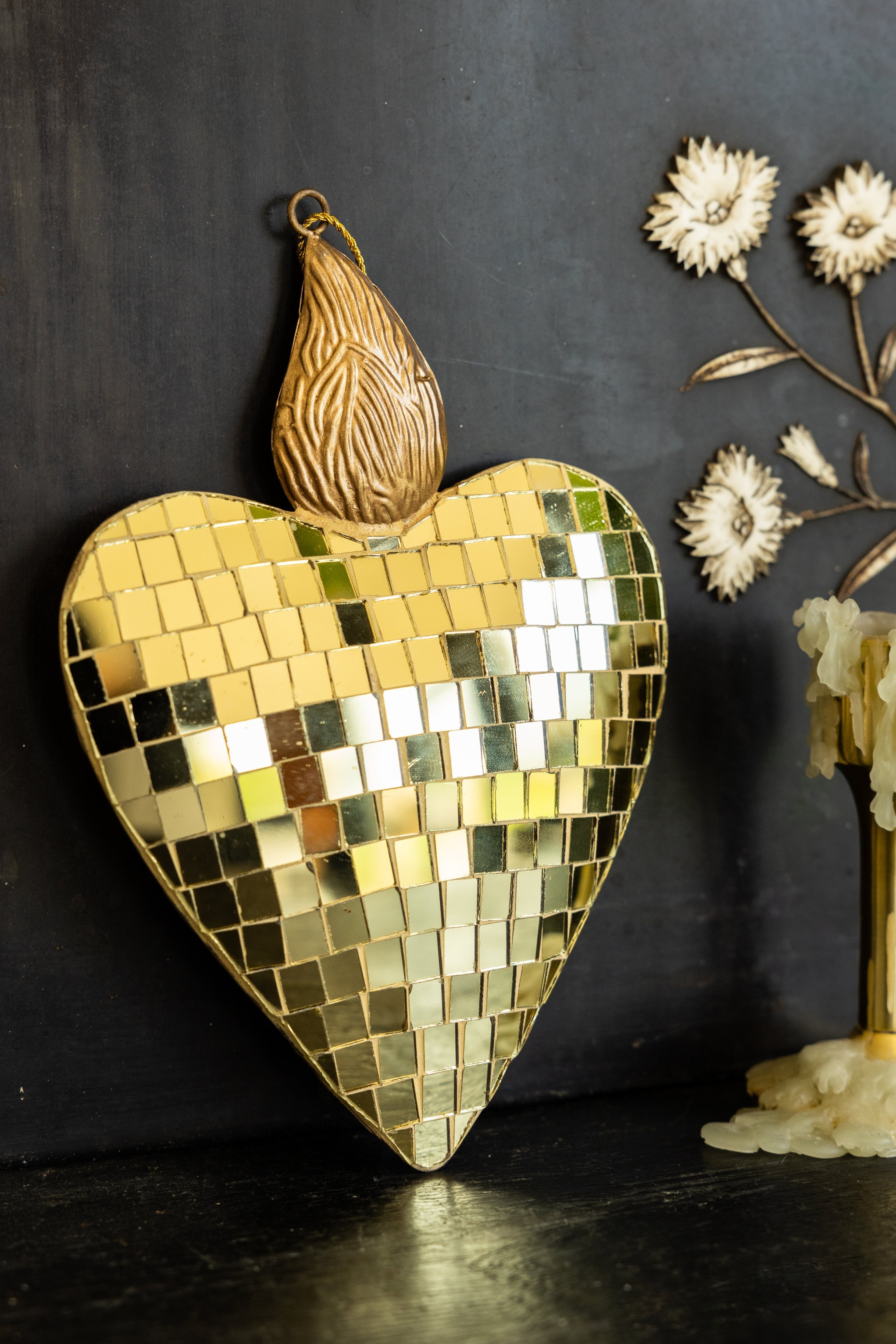 Disco Ball Flaming Heart Decoration - SECONDS