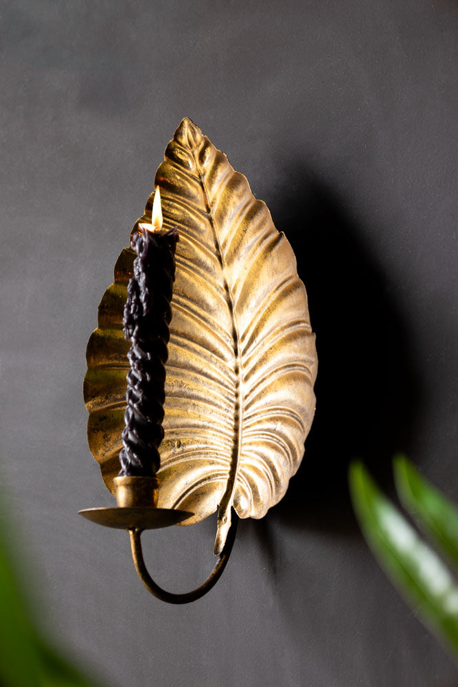 Gold Effect Cheese Leaf Candle Wall Sconce