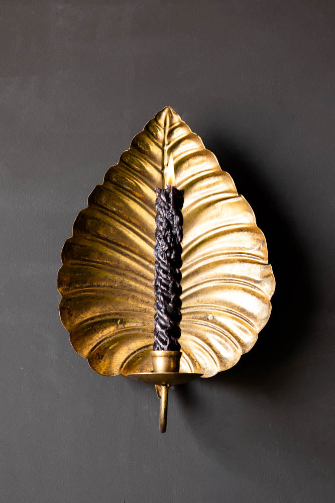 Gold Effect Cheese Leaf Candle Wall Sconce