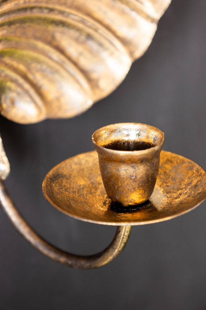 Gold Effect Cheese Leaf Candle Wall Sconce