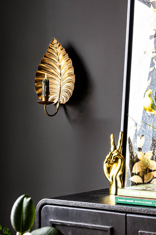 Gold Effect Cheese Leaf Candle Wall Sconce