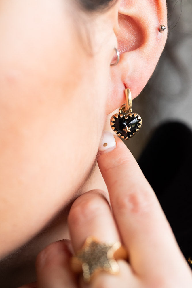Gold & Black Heart Huggie Hoop Earrings