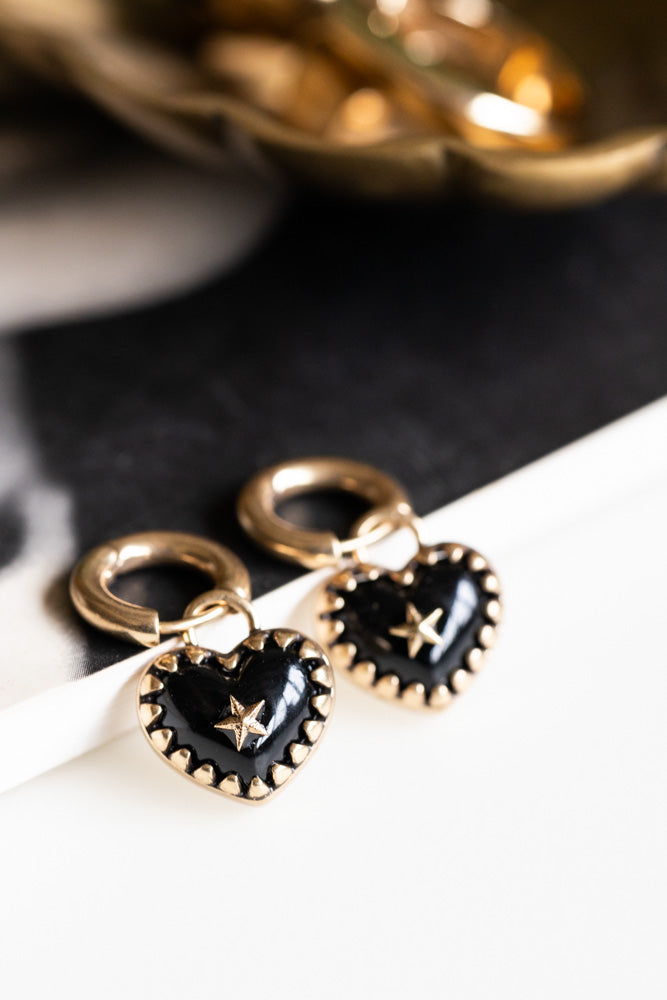 Gold & Black Heart Huggie Hoop Earrings