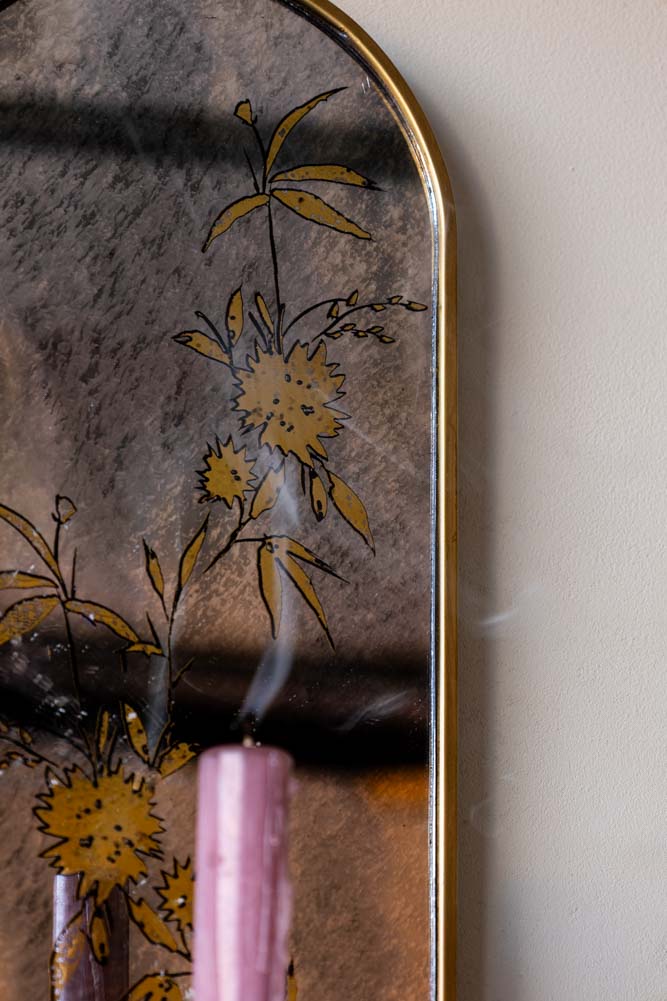 Gold & Foxed Mirror Floral Candle Wall Sconce