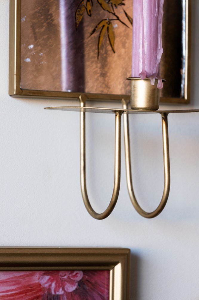 Gold & Foxed Mirror Floral Candle Wall Sconce