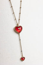 Gold & Red Heart & Star Layered Chain Necklace