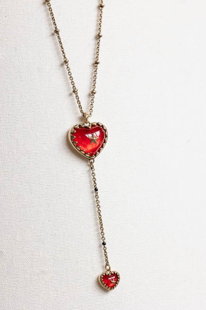 Gold & Red Heart & Star Layered Chain Necklace
