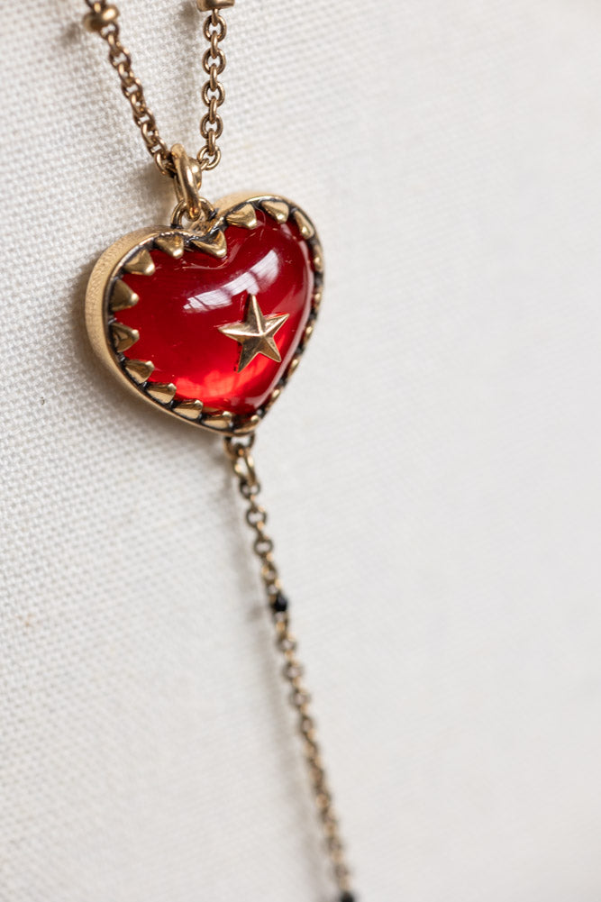 Gold & Red Heart & Star Layered Chain Necklace