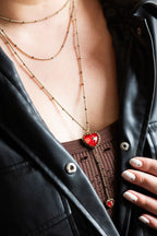 Gold & Red Heart & Star Layered Chain Necklace