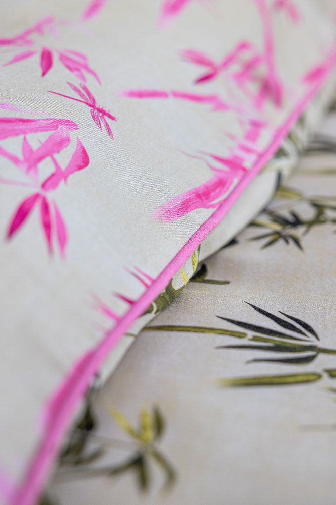 Green & Pink Bamboo Print Reversible Duvet Cover and Pillow Case Set - Available in 4 Sizes