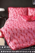 Hot Pink Floral Frill Duvet Cover and Pillow Case Set - Available in 4 Sizes