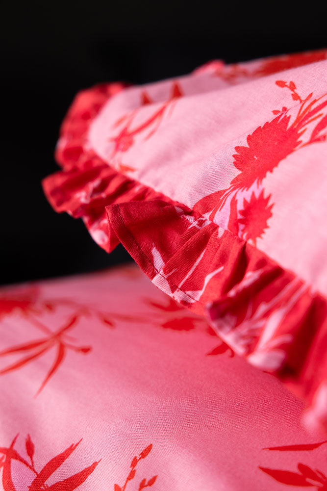 Hot Pink Floral Frill Duvet Cover and Pillow Case Set - Available in 4 Sizes