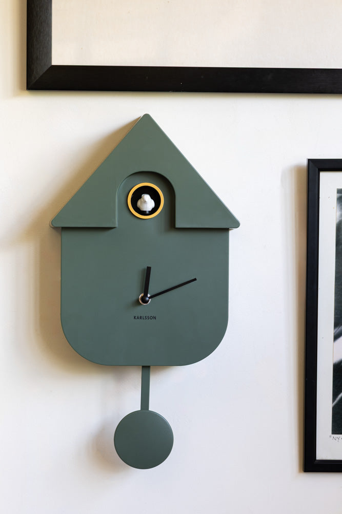 Horloge murale moderne à coucou vert kaki