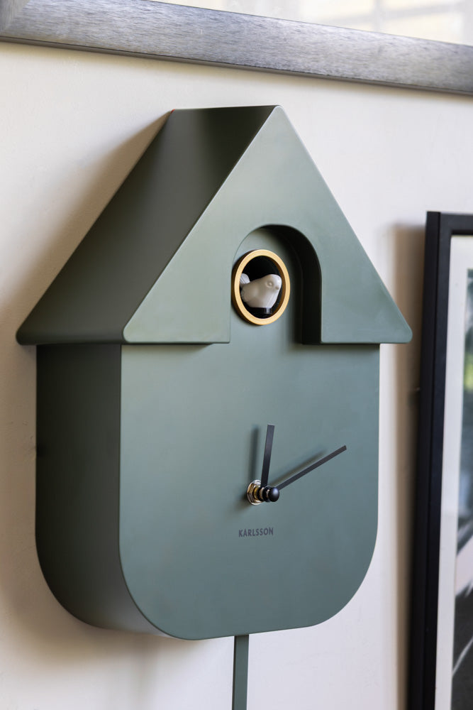 Horloge murale moderne à coucou vert kaki