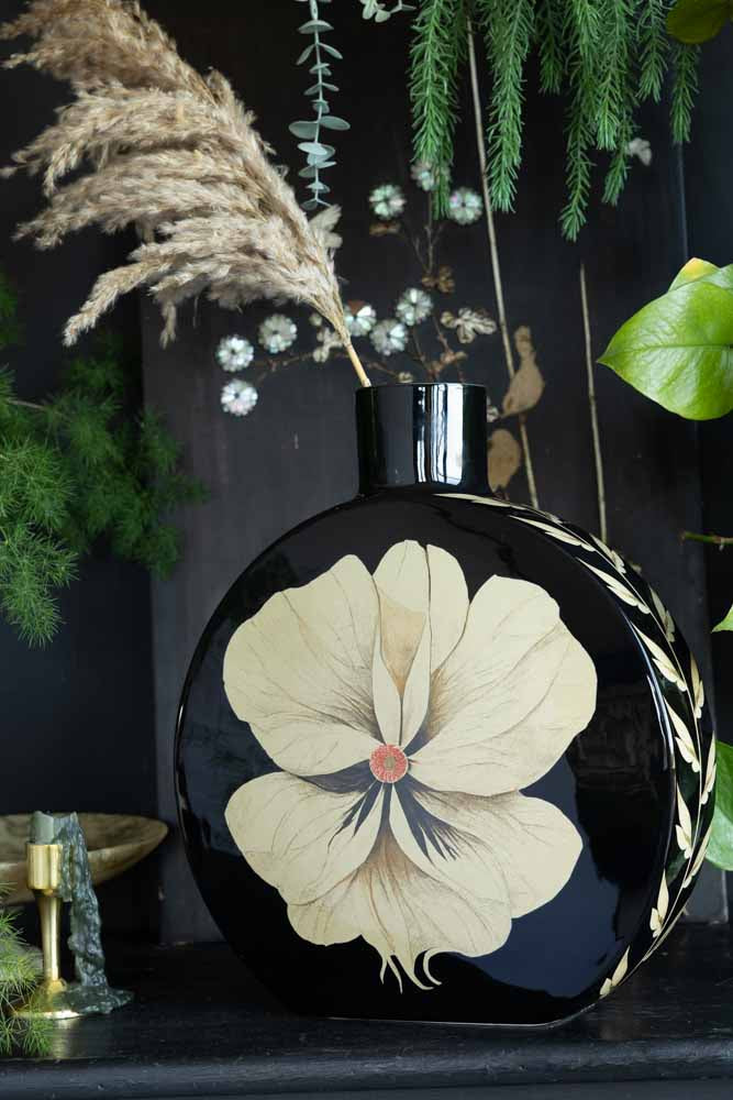 Black & Cream Floral Vase