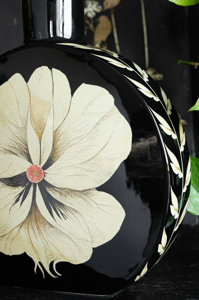Black & Cream Floral Vase