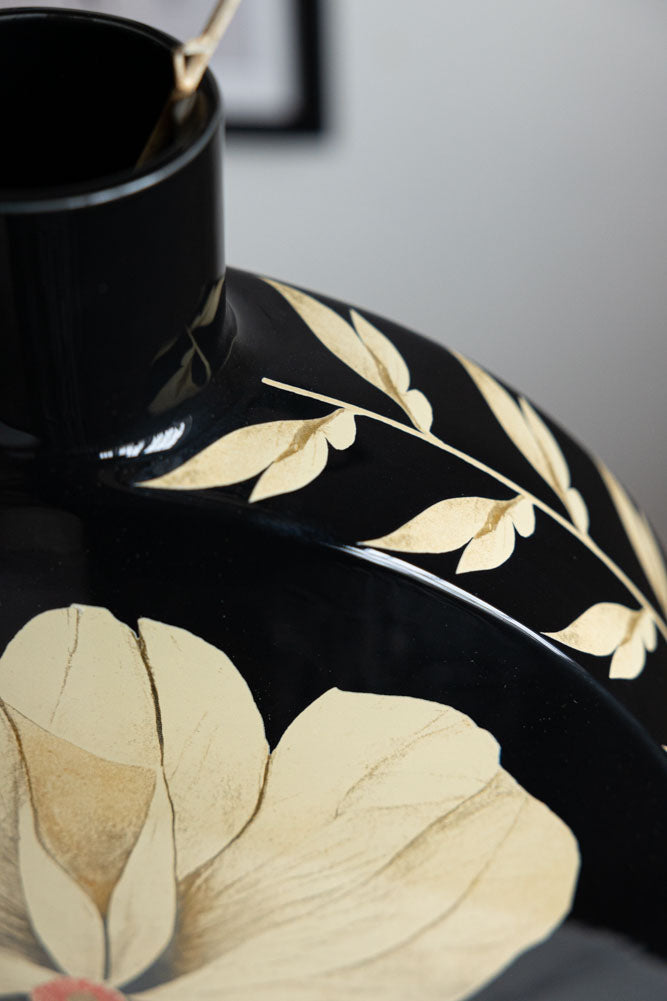 Black & Cream Floral Vase