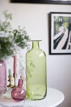 Grande bouteille d'apothicaire verte et rose