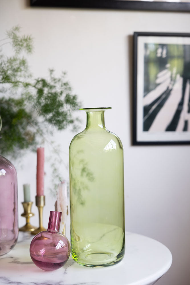Grande bouteille d'apothicaire verte et rose