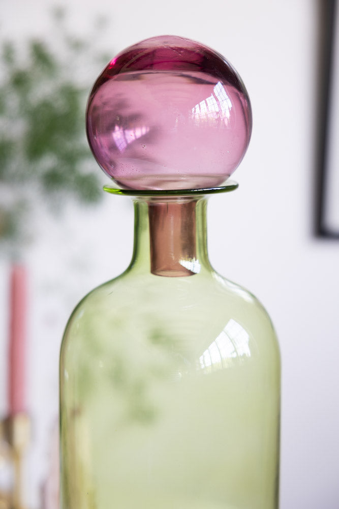 Grande bouteille d'apothicaire verte et rose