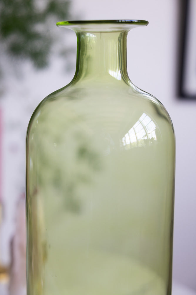Grande bouteille d'apothicaire verte et rose