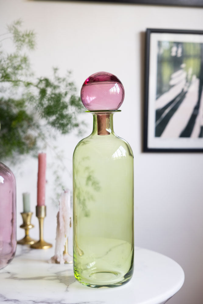 Grande bouteille d'apothicaire verte et rose