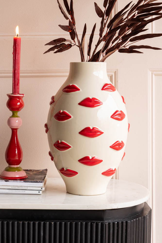 Large Red Kiss Me Lips Flower Vase