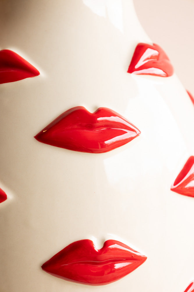 Large Red Kiss Me Lips Flower Vase