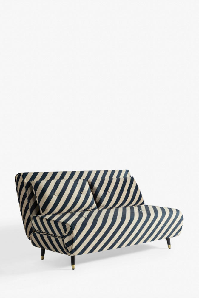 Mabel Large 2 Seater Sofa Bed in Studio Stripe Velvet Sand & Black